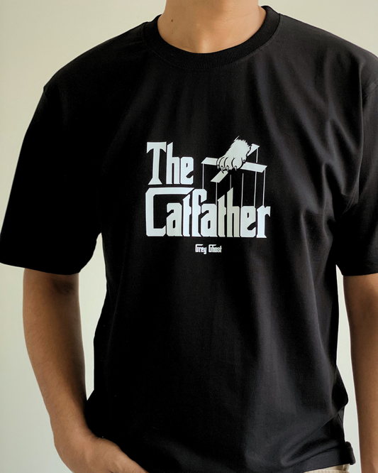 THE CATFATHER || Unisex Black Comfort Oversized Tee