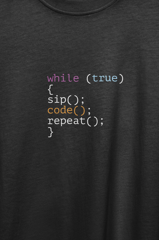 SIP. CODE. REPEAT. | Unisex Luxe Oversized Black Tee