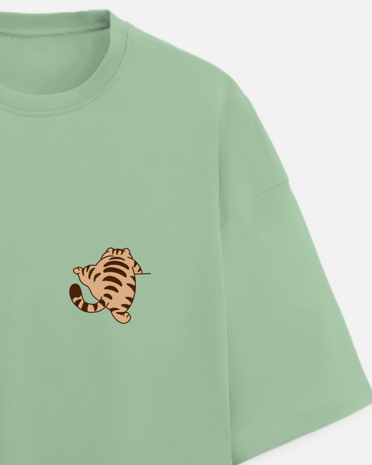 SNEAKY CAT CLIMB | Luxe Oversized Pastel Green Tee