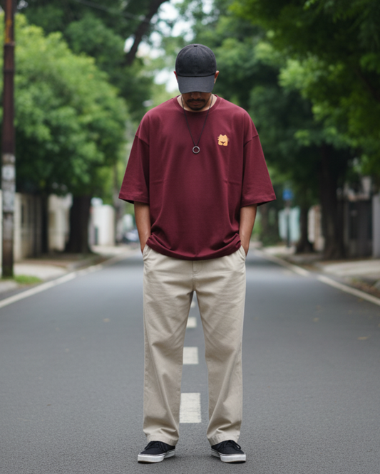 The CAFFEINATED CAT | Unisex Luxe Oversized Maroon Tee