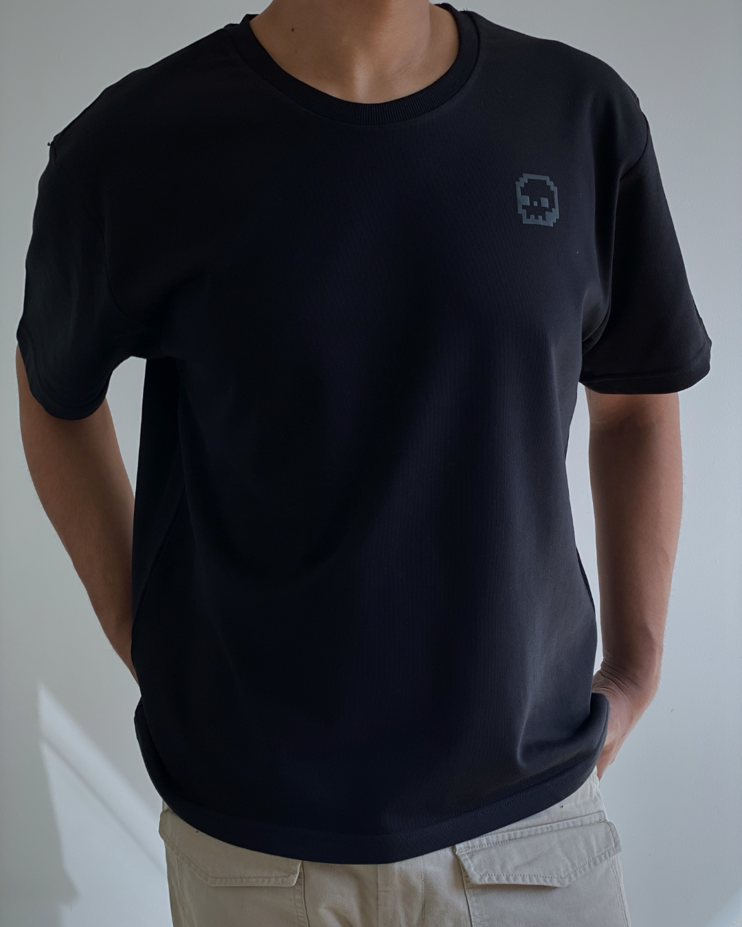 GREY GHOST LOW-KEY HAUNTED | Luxe Oversized Puff Printed Black Tee