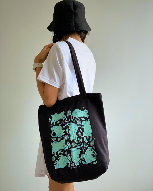 KALAMKITTY || Black Tote Bag with Zipper