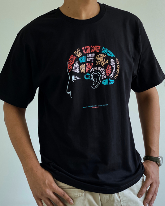 BRAIN ANATOMY OF A COFFEE ADDICT | Unisex Comfort Oversized Black Tee