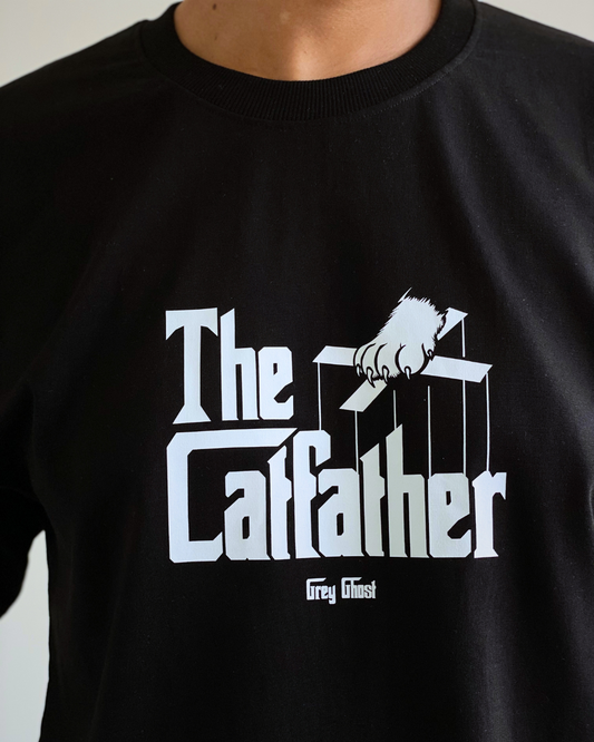 THE CATFATHER || Unisex Black Comfort Oversized Tee