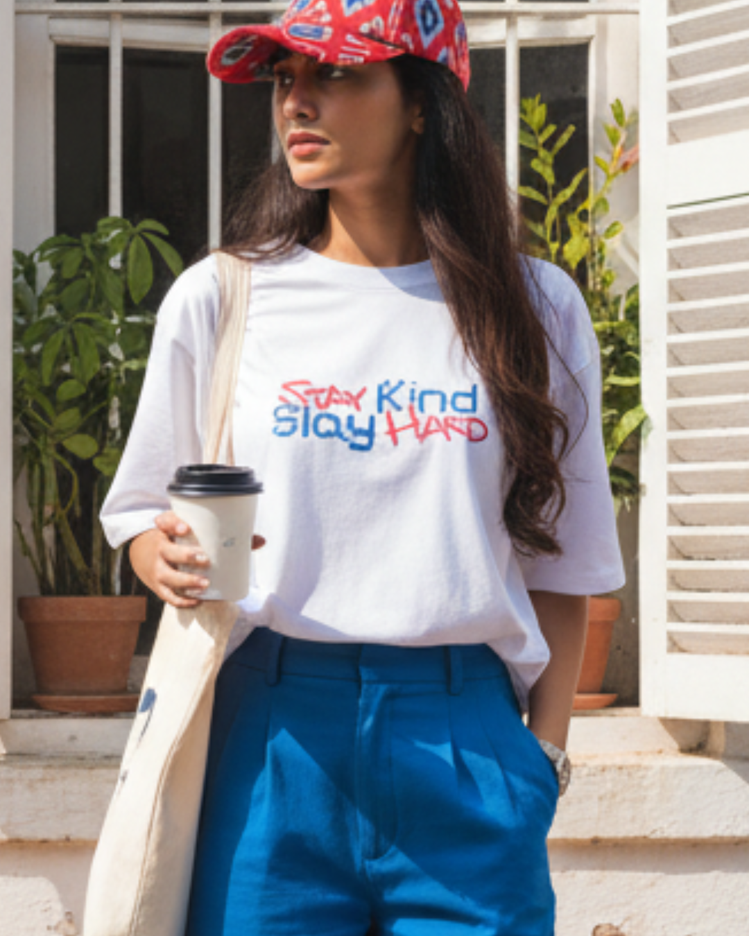 STAY KIND SLAY HARD | Comfort White Oversized Tee