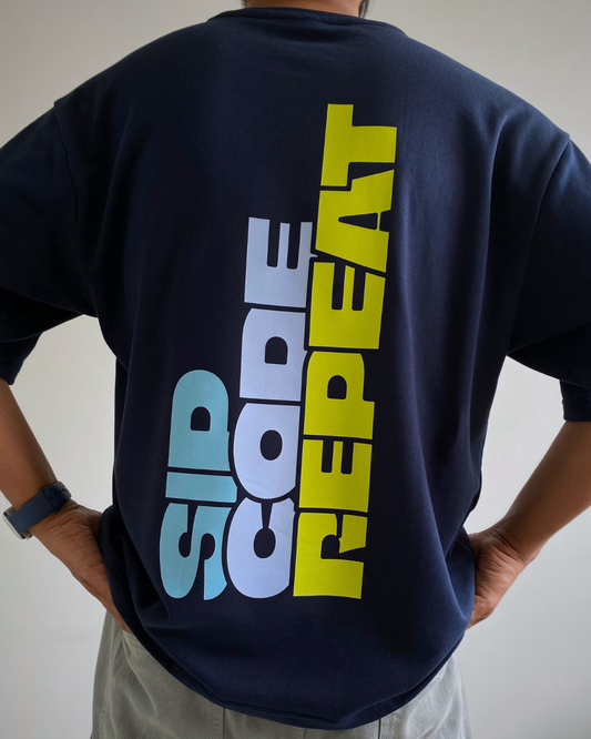 SIP. CODE. REPEAT. | Unisex Luxe Oversized Navy Blue Tee