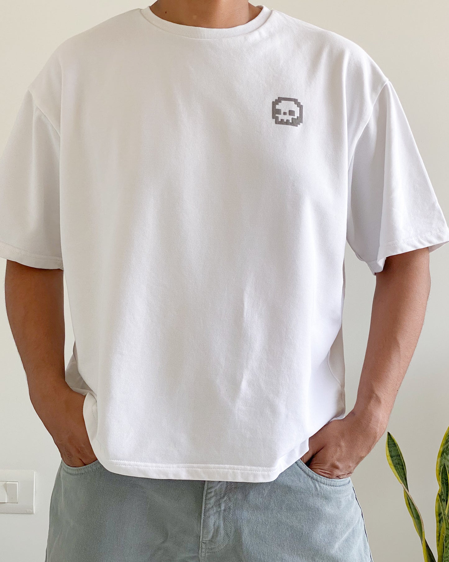 GREY GHOST LOW-KEY HAUNTED | Luxe Oversized Puff Printed White Tee